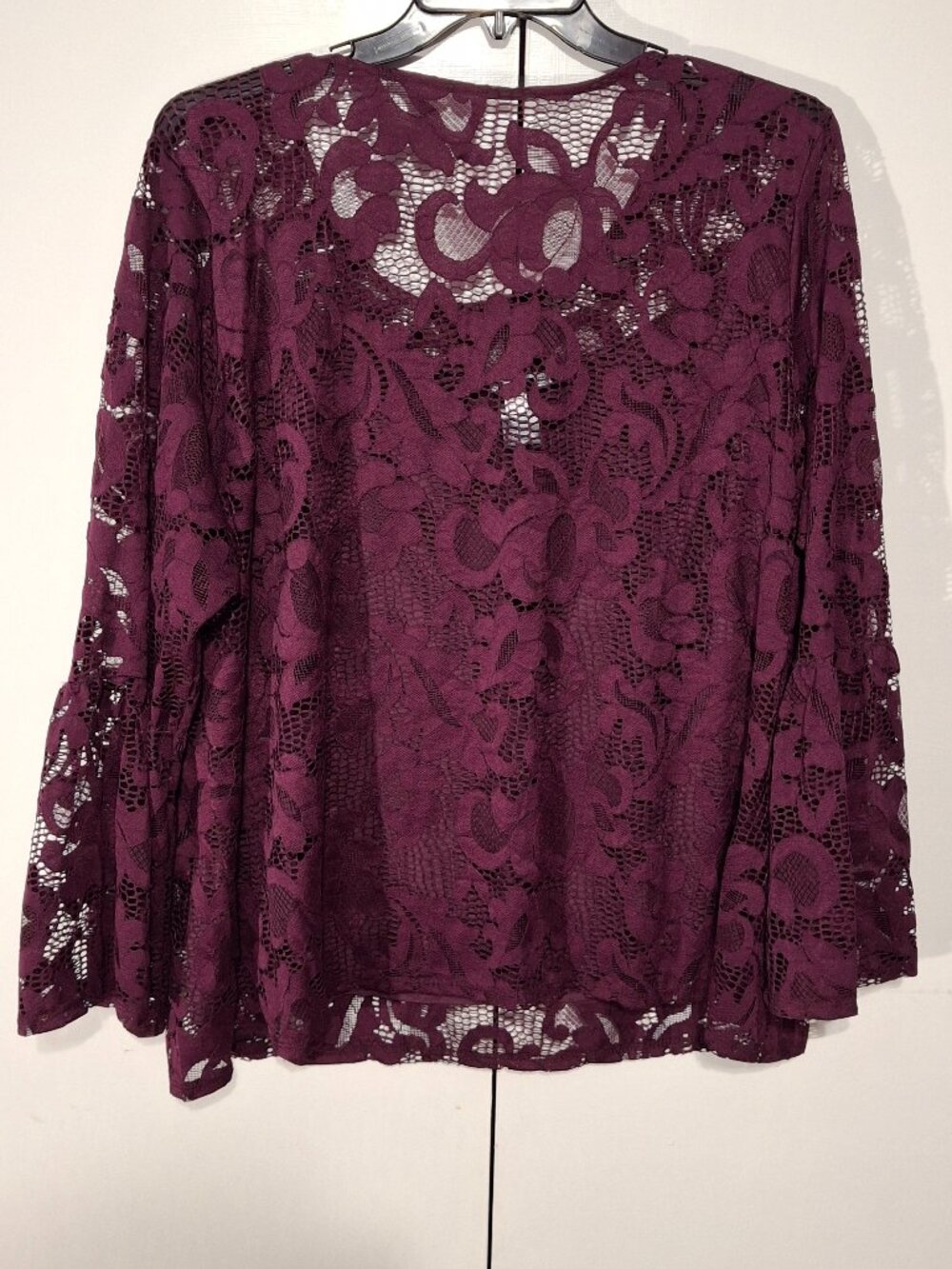 INC International Concepts Woman 3X Burgundy Floral Lace Long Sleeve Blouse - Picture 3 of 7